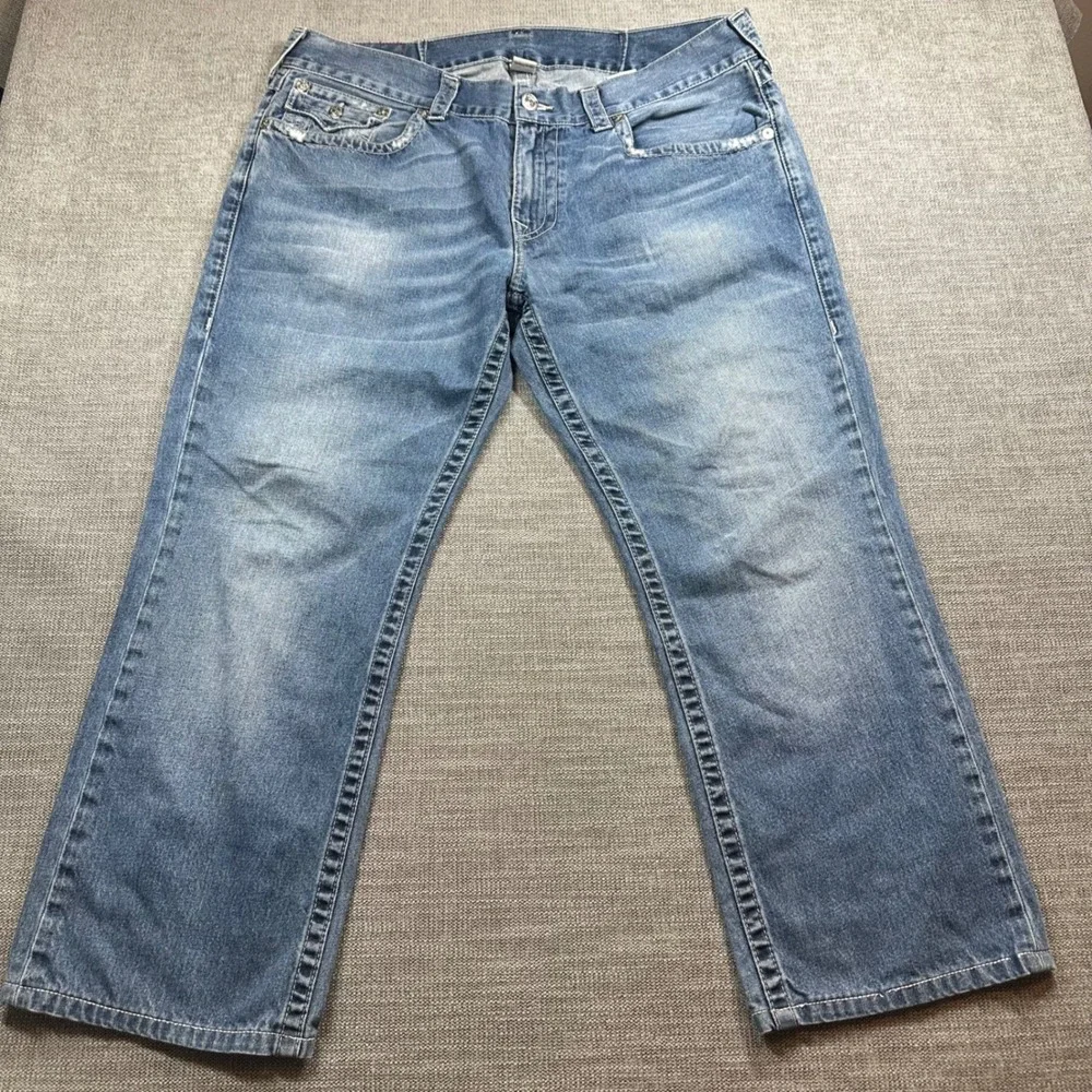 True Religion Straight Leg Jeans Mens 38 Blue  Medium Wash Y2K Denim